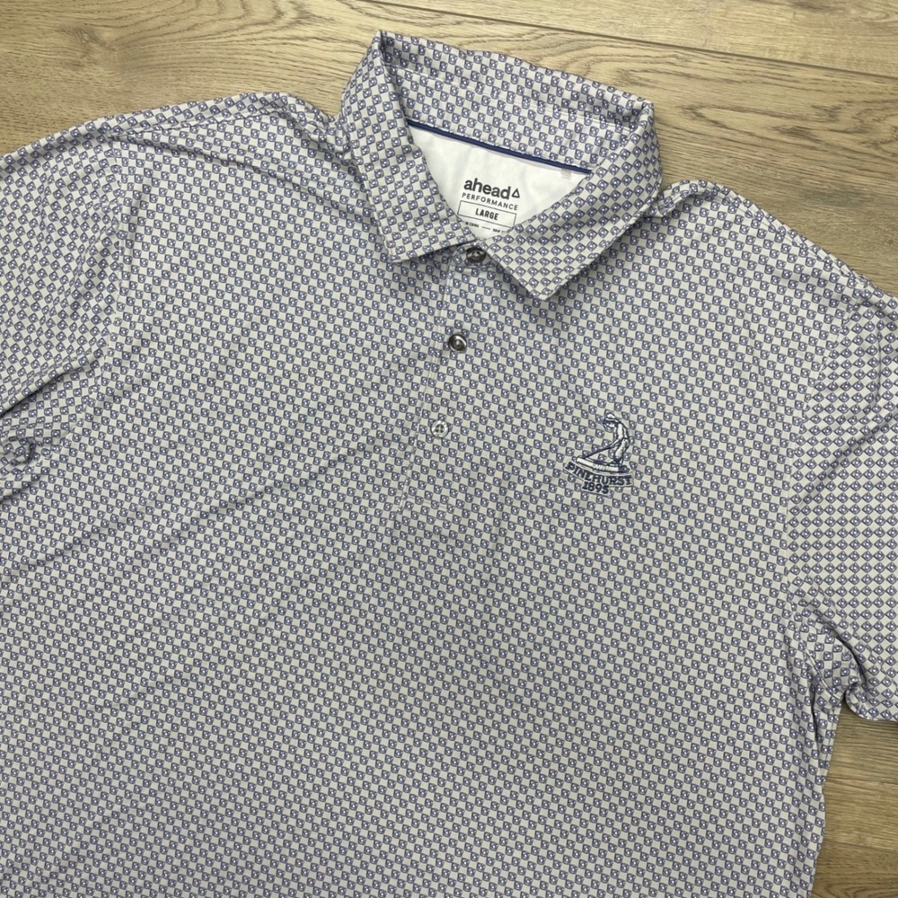 Ahead Pinehurst Performance Polo Shirt Mens Large Geometric AOP Gray 1895 Golf